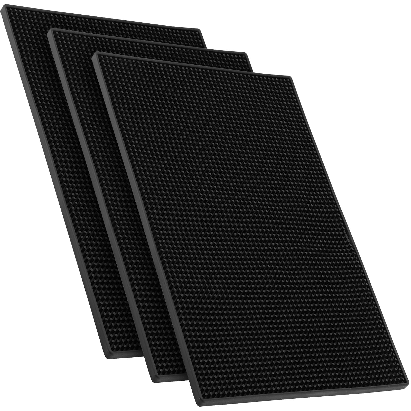 3 Tappetini da Bar 45 x 30 cm, Nero, Spessore 1 cm, Tappetino Scolapiatti in PVC Antiscivolo per Cucina Bar e Ristoranti