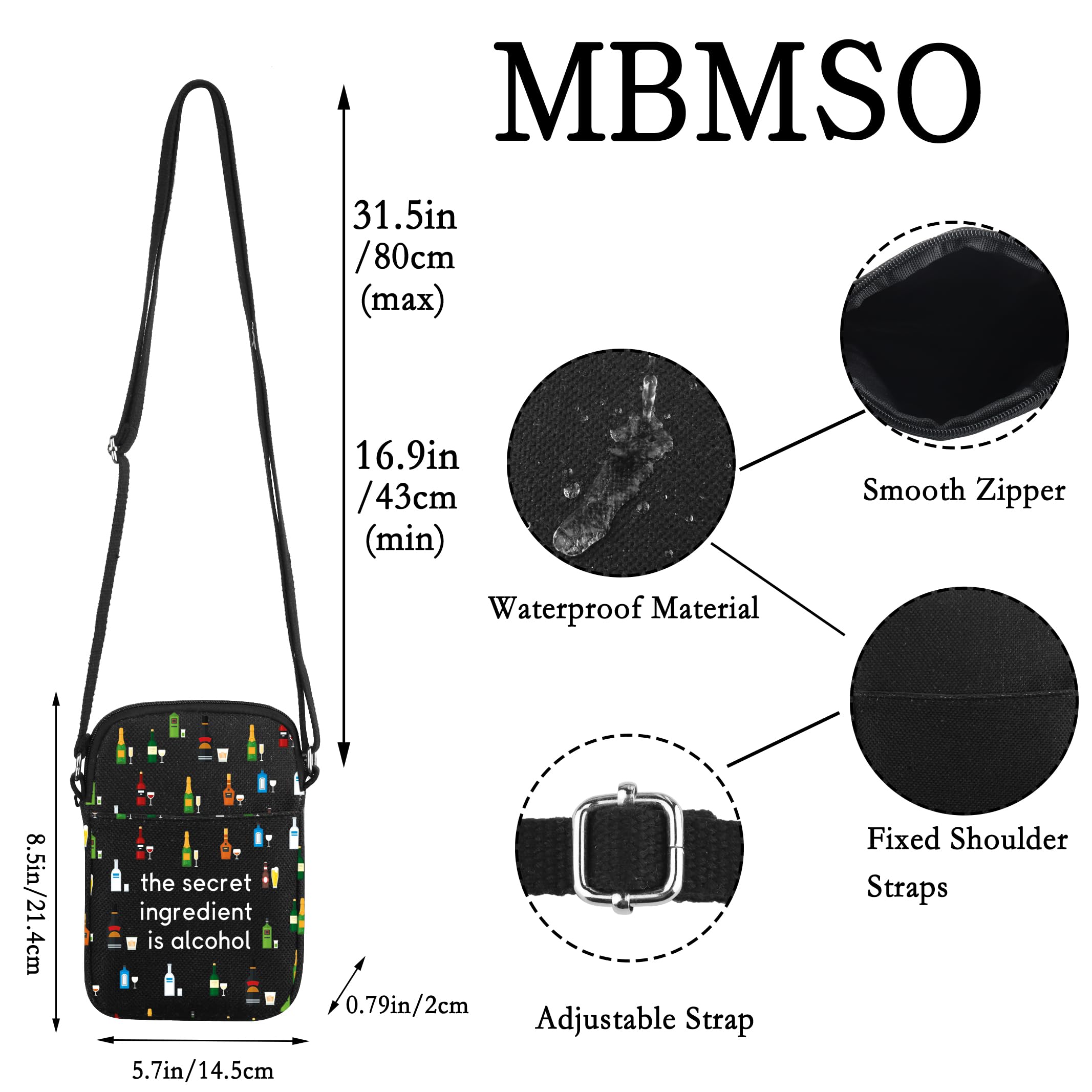 MBMSO Bartender Crossbody Bag the Secret Ingredient is Alcohol Themed Gifts for Alcohol Lovers Cocktail Small Crossbody Purse