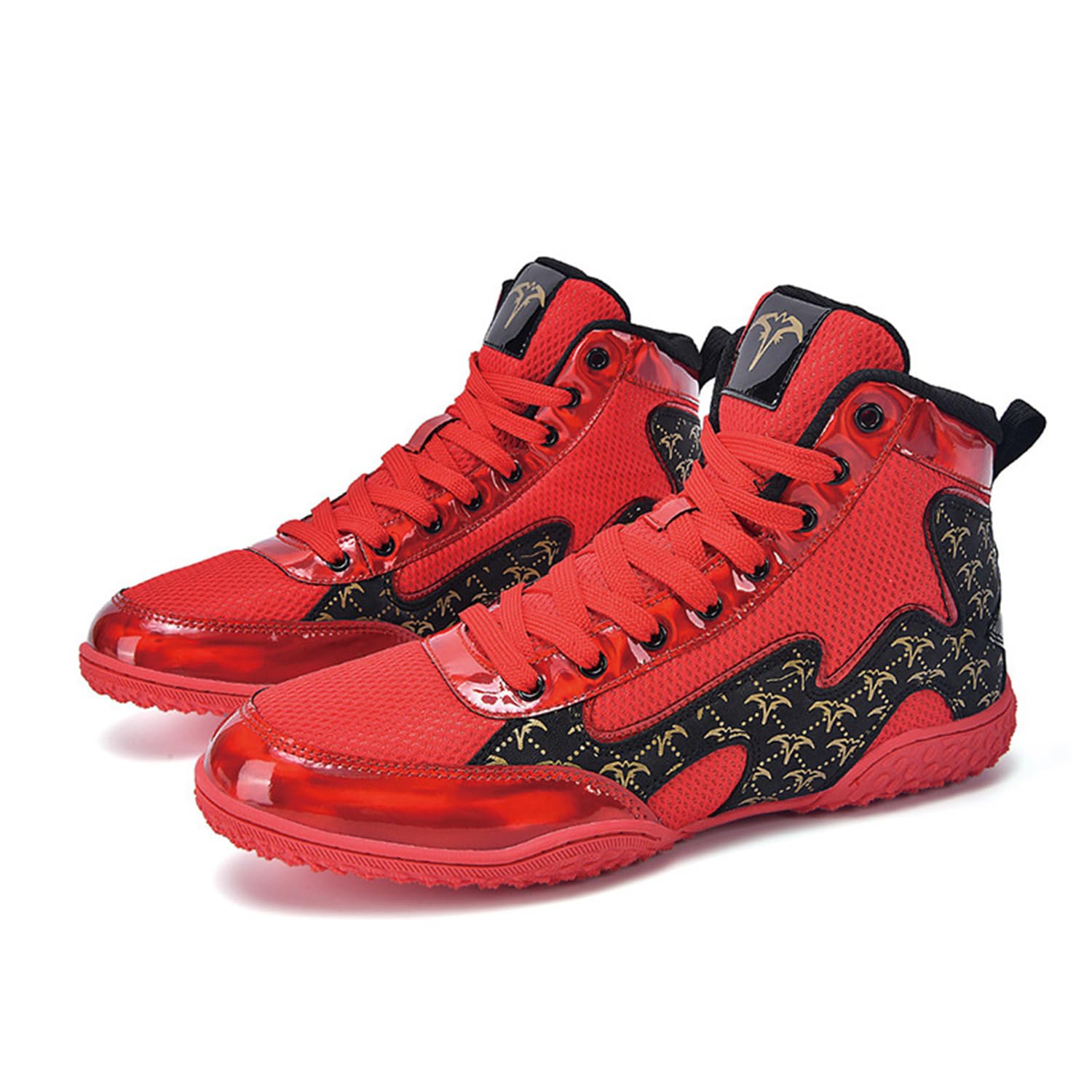 Stivali da Wrestling E Boxe, Scarpe da Combattimento Alte per Allenamento Uomo Donna Kickboxing E Sparring,Rosso,38 EU