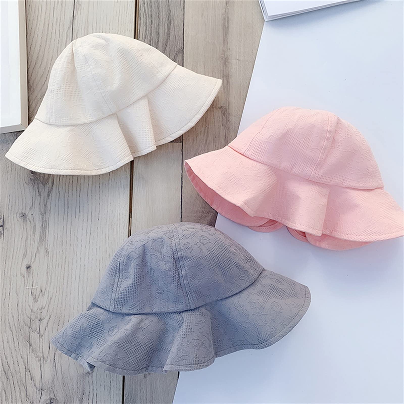 Kinder-Sommerhut, Baby-Eimerhut für Mädchen, Sommer-Baby-Mütze, breite Krempe, Reise-Baby-Sonnenhut für Kinder, Zubehör 1–3 Jahre (Grau 6 1/8)