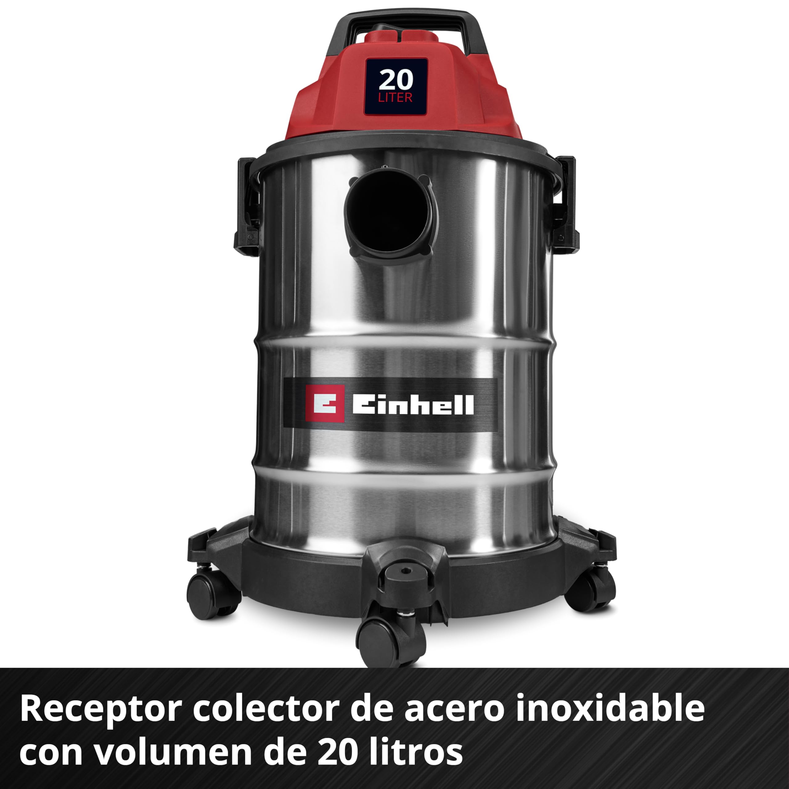 Einhell aspirador en seco y húmedo TC-VC 2045 S (900 W, 180 mbar de potencia de aspiración, recipiente de acero inoxidable de 20 l, ruedas, soporte de accesorios, incl. div. filtros y boquillas)