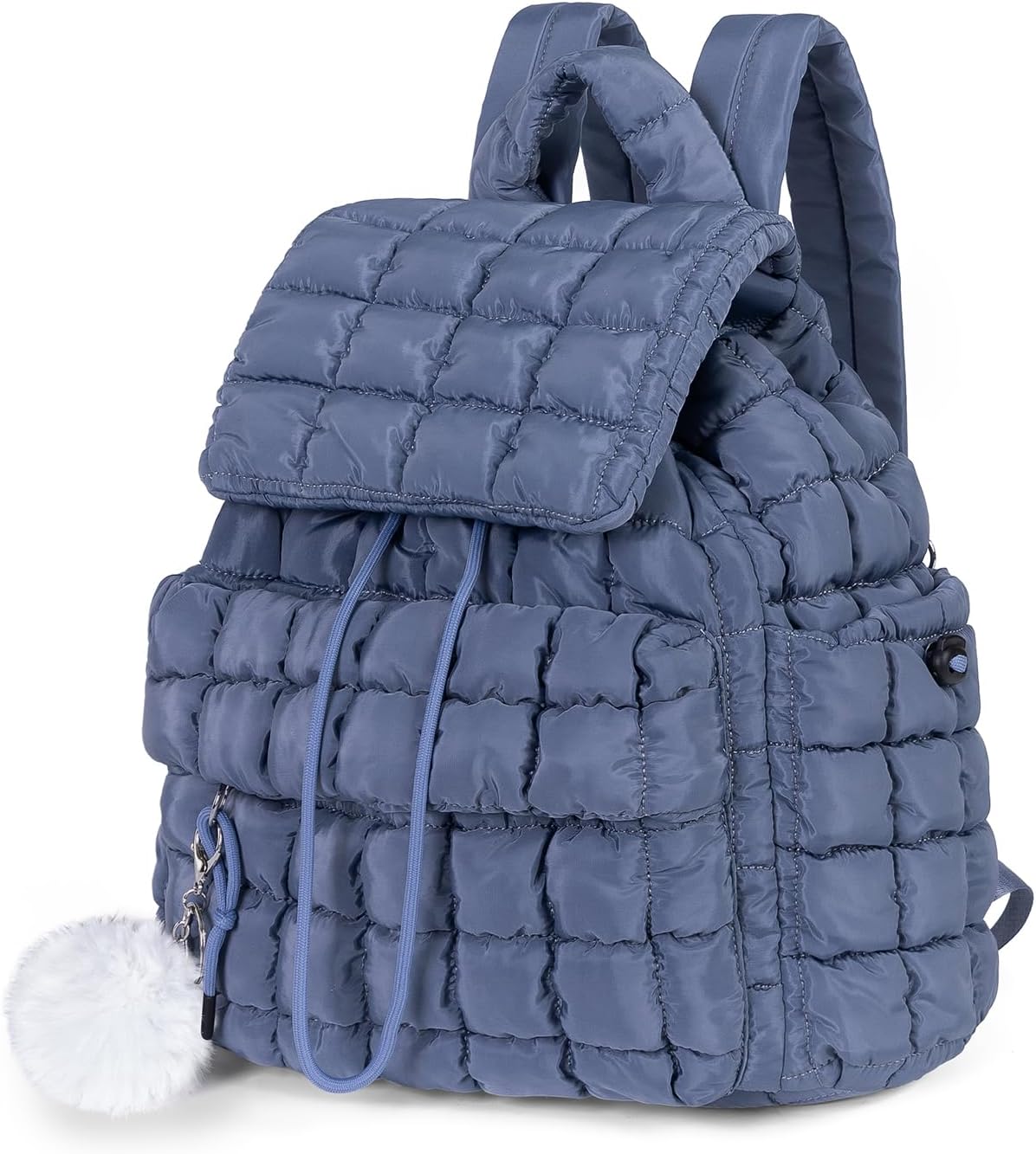 Quilted Puffer Backpack for Women: Large Lightweight Soft Purse Backpacks for Travel Daypack Hiking Gym School College – Cute Trendy Luxury Drawstring Laptop Backpack (Light Blue)