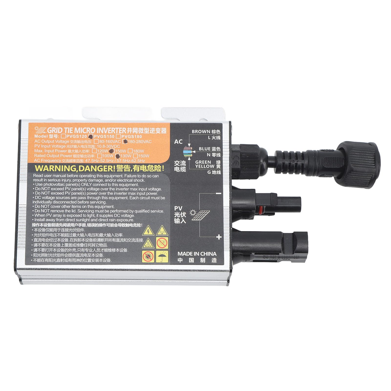 Fafeicy Mikroinwerter Sieciowy Fotowoltaiczny 150W Inwerter Sinusoidalny AC220V z Zabezpieczeniem Temperaturowym i Zabezpieczeniem Przed Wyspami do Domowego Wykorzystania Energii Słonecznej
