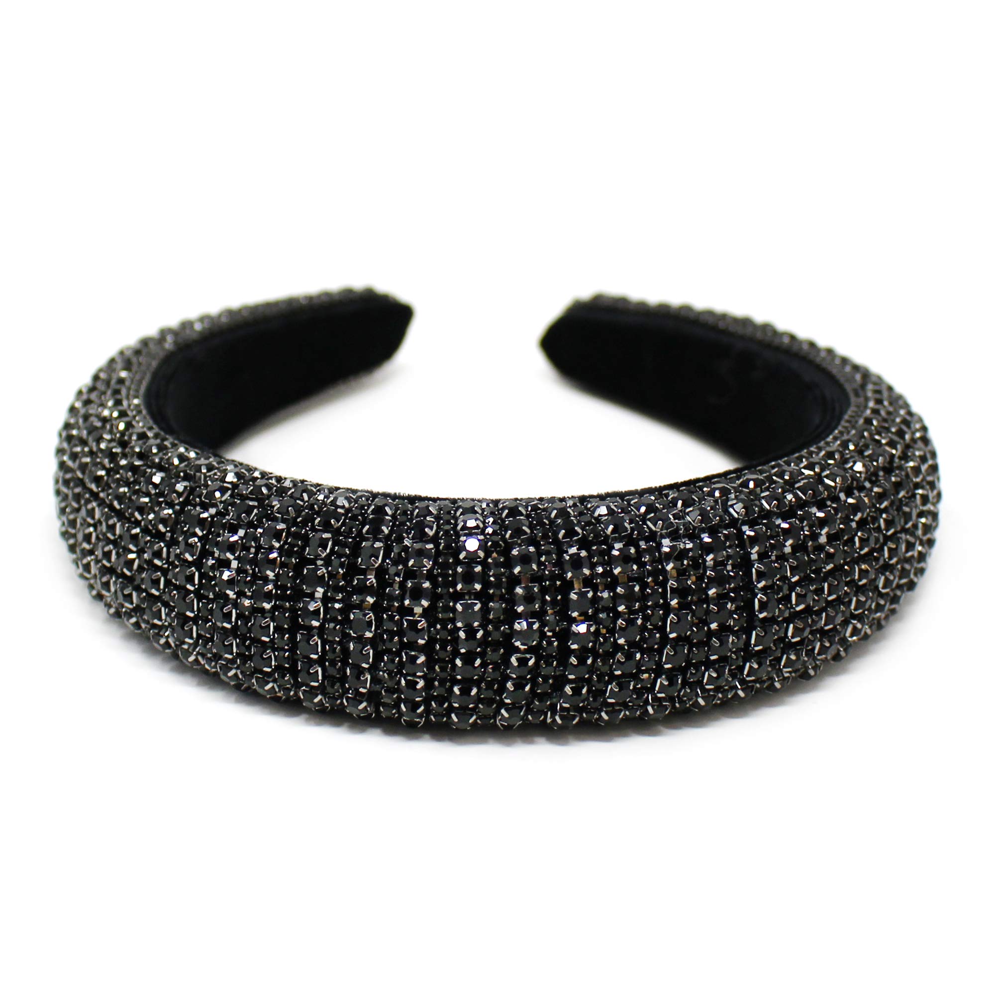 CBC CrownBejeweled Small Rhinestones Headband for Women Sparkle Rhinestone Beaded Embellished Wide Hairbands (Horizontal Black)