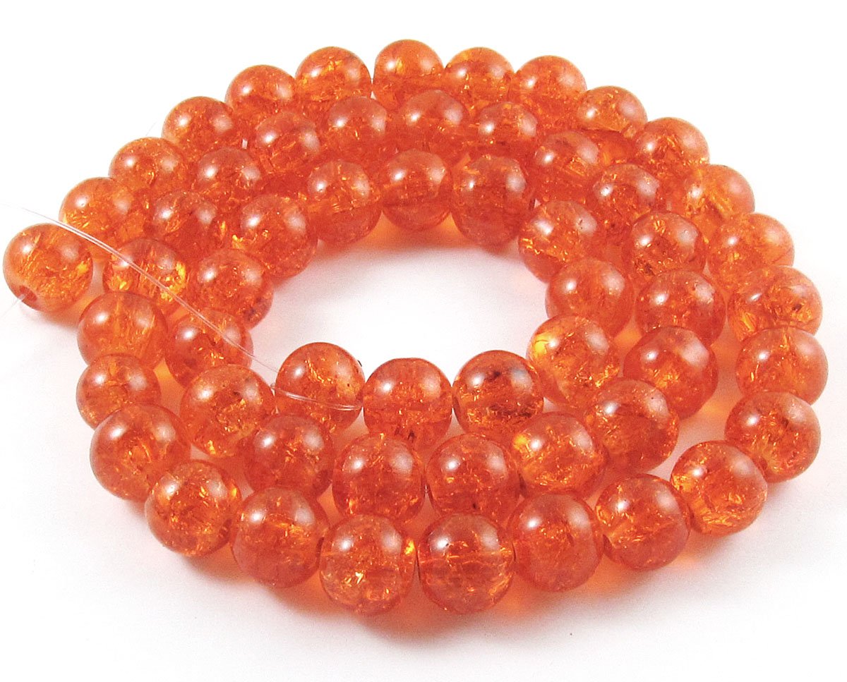 50 Orange 8mm Round Glass Crackle Beads, for Halloween & Fall Jewelry Making, Cracked Vintage Look for Handmade Jewelry