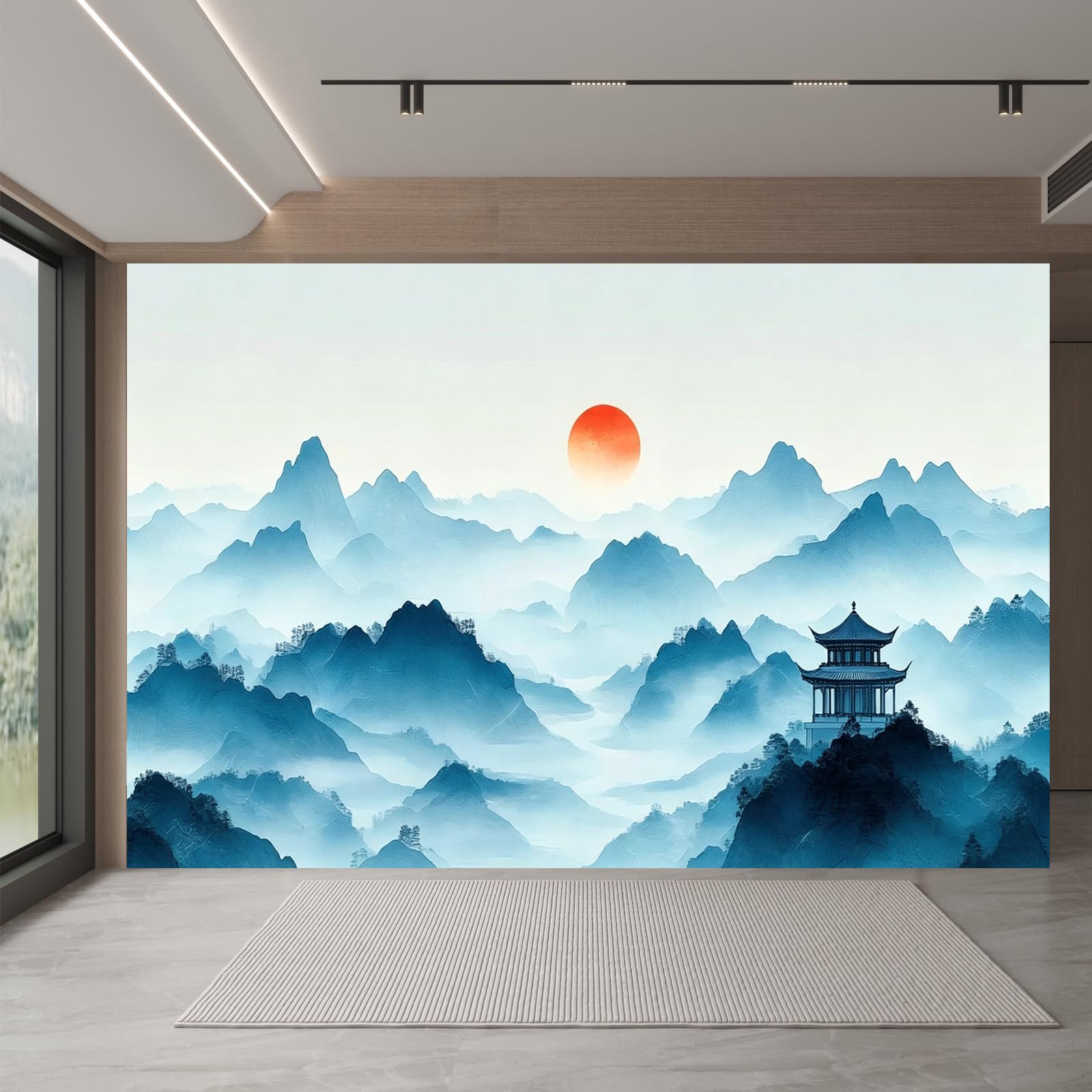 Carta da parati effetto 3D Paesaggio Montano E Acquatico 300 x 210 cm Murale Non Tessuto Stile Cinese Fotomurale Stampa HD Moderna Poster Per Soggiorno E Camera Da Letto Design 1M3638