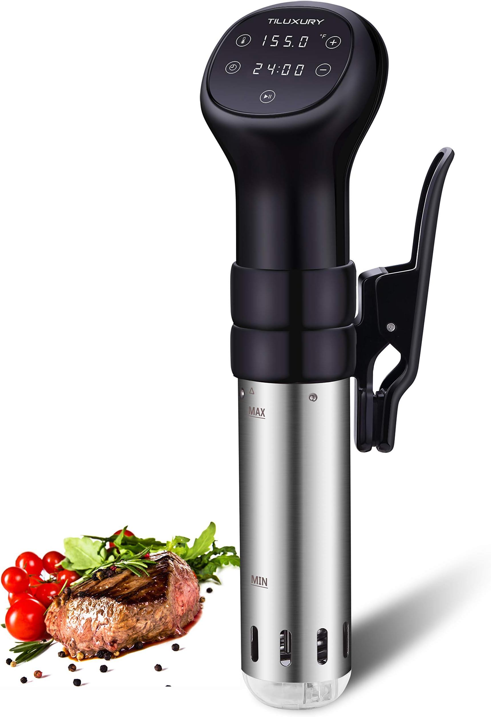 Precise Immersion Circulator Sous Vide Cooker, LCD Touch Screen, Accurate Time and Temperature Control, 800 Watts, Durable Stainless Steel Stick, Ultra Quiet, Black