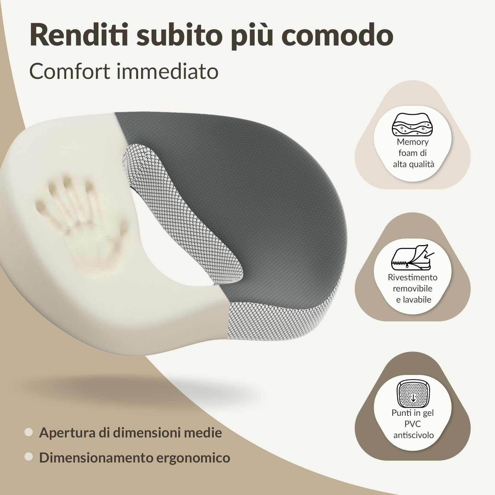 COSYLAND Cuscino Sedia Ufficio in Memory Foam - Cuscino per Sedia da Ufficio Antiscivolo, Cuscino di Supporto per Coccige e Schiena, Fodera Lavabile, per Ufficio, Auto, Sedia da Gaming(Grigio