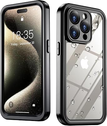 SPIDERCASE ONLY Designed for iPhone 15 Pro Max Case Waterproof, Black/Clear