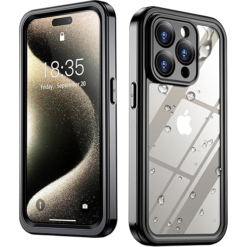 SPIDERCASE for iPhone 15 Pro Max Waterproof, [Built-in Screen & Camera Protection][12FT Military Shockproof] IP68 Underwater Full-Body Anti-Scratched Rugged Durable Phone Case Black/Clear
