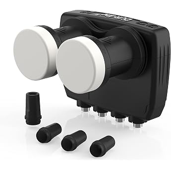 DUR-line 6   Monoblock Quad LNB - Astra 19.2   E + Hotbird 13   E - 4 Subscribers & 2 Satellites MB6-QS - Double LNC with Integrated DiSEqC - Full HD 4K 8K 3D - Weatherproof + Mobile Phone Shielding