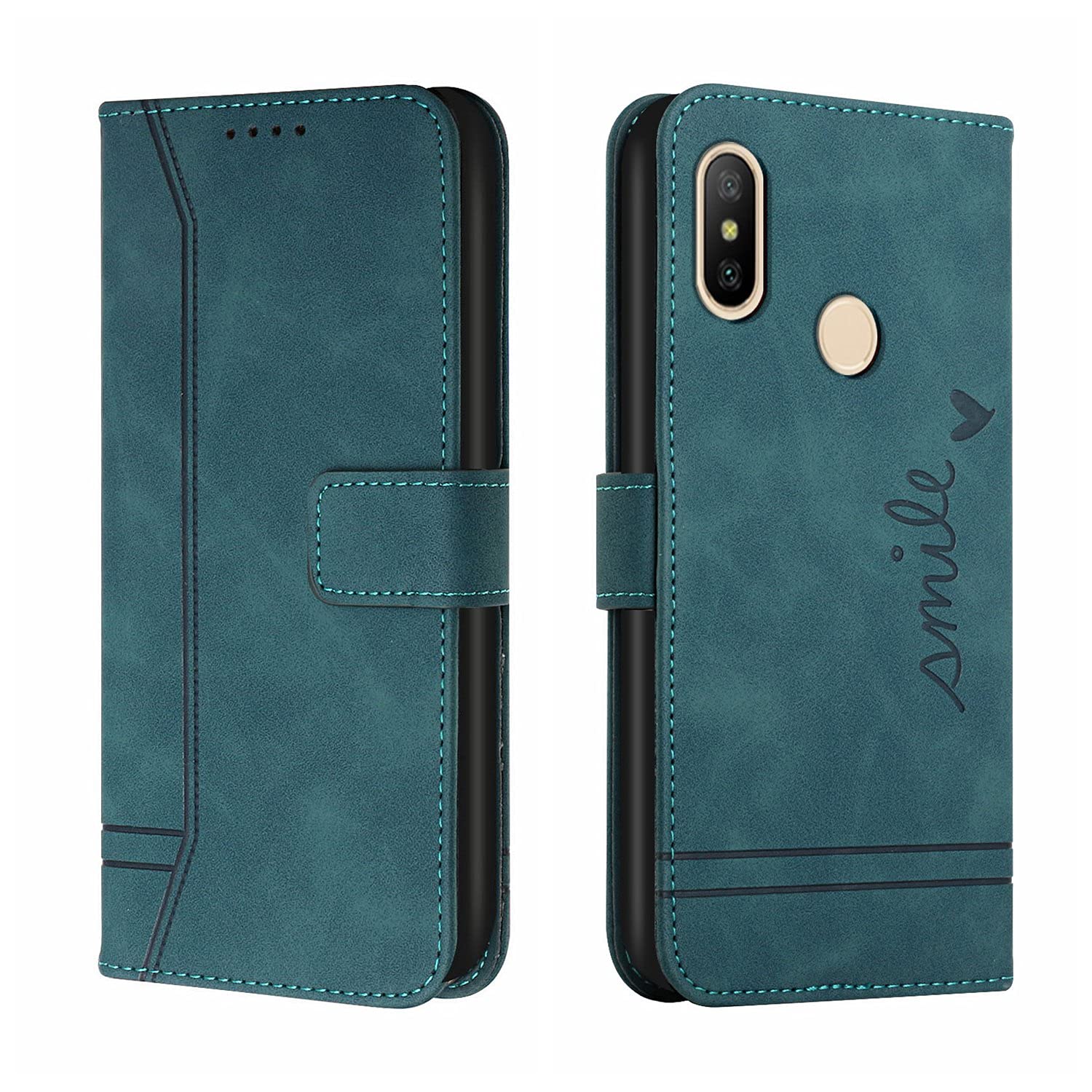IWEIQING Compatible with Xiaomi Mi A2 Lite Case, Xiaomi Mi A2 Lite Flip Wallet Leather Case with Card Slot Kickstand Phone Cases Cover for Xiaomi Mi A2 Lite/Redmi 6 Pro.Green HX