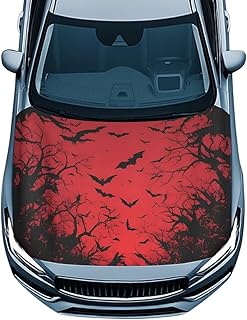 Bat Print Car Hood Cover All Weather Protection Automotive Exterior Accessories Universal Fit Hood Covers for Cars, Trucks, SUV, or Van Full Coverage Halloween Decor