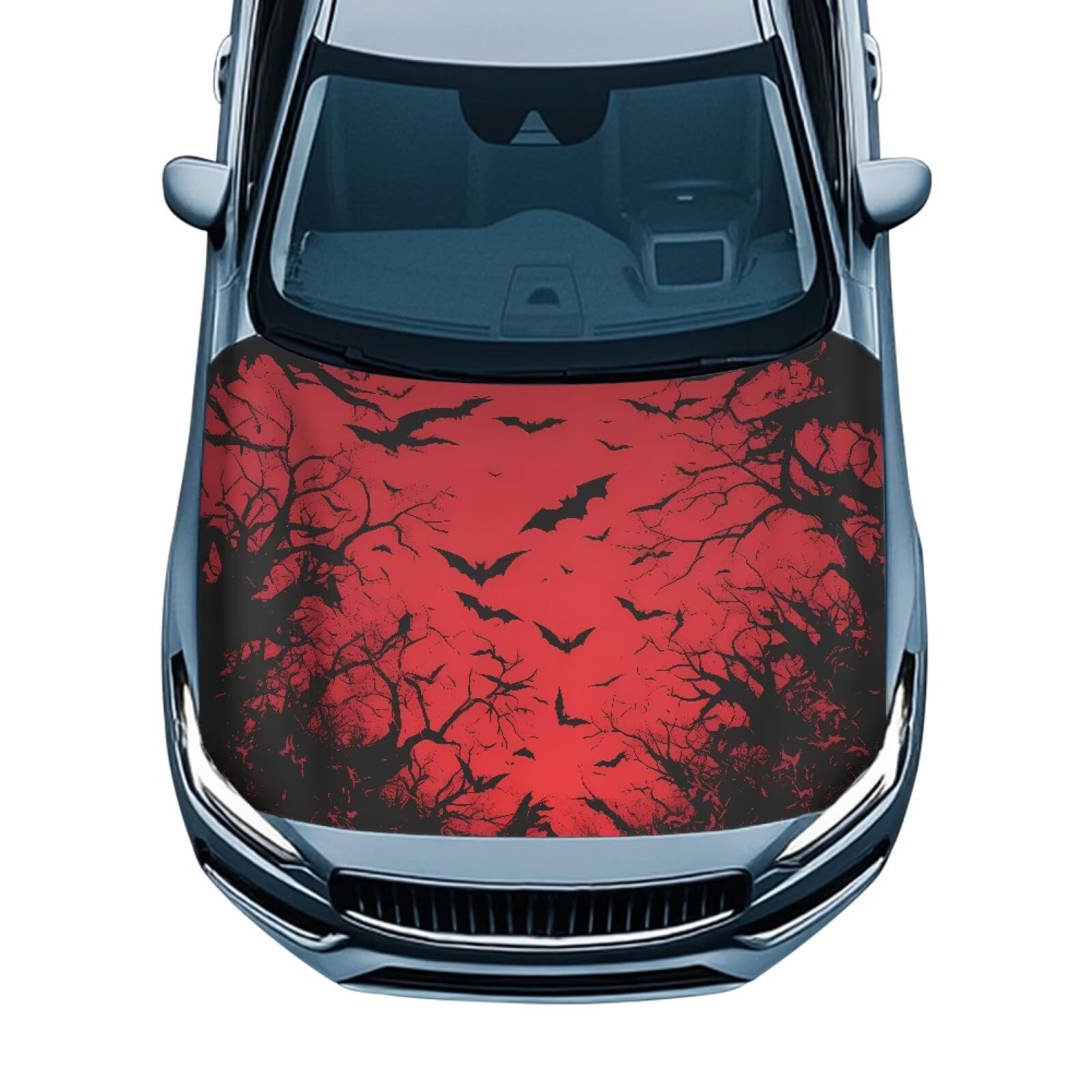 Bat Print Car Hood Cover All Weather Protection Automotive Exterior Accessories Universal Fit Hood Covers for Cars, Trucks, SUV, or Van Full Coverage Halloween Decor