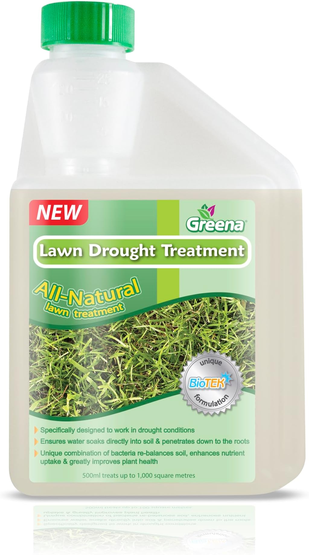 Greena Lawn Drought Treatment Wetting Agent All-Natural Grass Treatment for Dry Conditions Liquid Lawn Feed Enhancer for Root Penetration 500ml Covers 1000 Sq. Meters for a Healthier Lawn and Plants