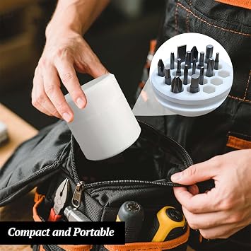19 Hole Honeycomb Drill Bits Organizer - Portable Screwdriver Bit Holder Storage Tool Box for 68mm Bits, Hex & Drive Bits (White)