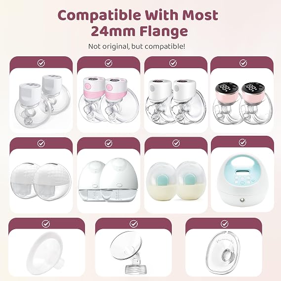 Nursi Luna Flange Sizing Kit for 24mm Breast Pumps, 10PCS | 13/15/17/19/21mm Flange Inserts, Nipple Measurement Tool, Fit Electric & Manual Pump, Soft Silicone, Enhanced Pumping Comfort