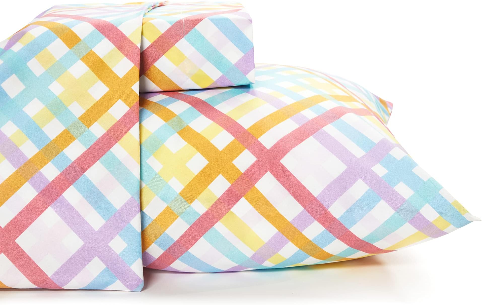 Where The Polka Dots Roam Colorful Rainbow Gingham Sheets, Full Sheets for Girls, Kids, Teens and Adults, Wrinkle Resistant, Super Soft Sheets. Fun Bedding in White, Blue, Yellow, Pink, Purple