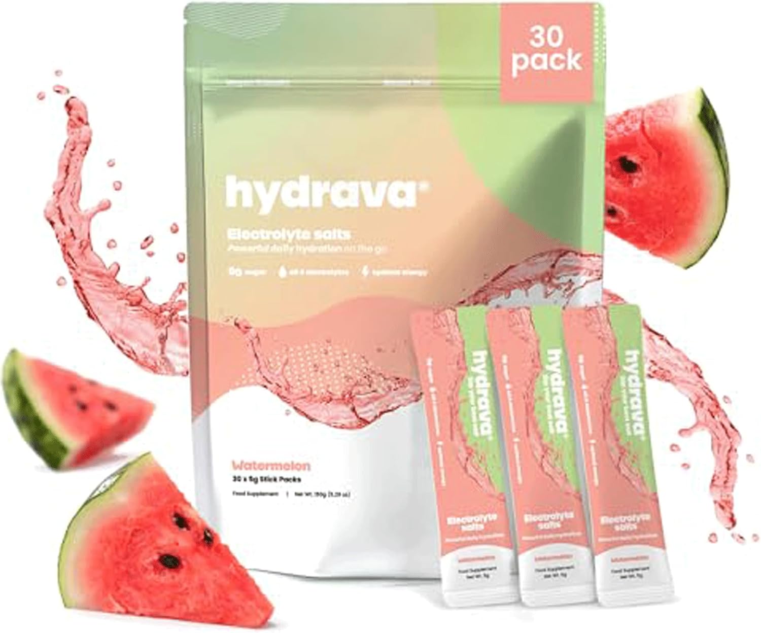 Electrolyte Sachets | 30 Pack | Sugar Free Electrolytes with Sodium, Magnesium, Vitamin C & More | Rehydration Powder with All Natural Flavours and Zero Sugar | Watermelon