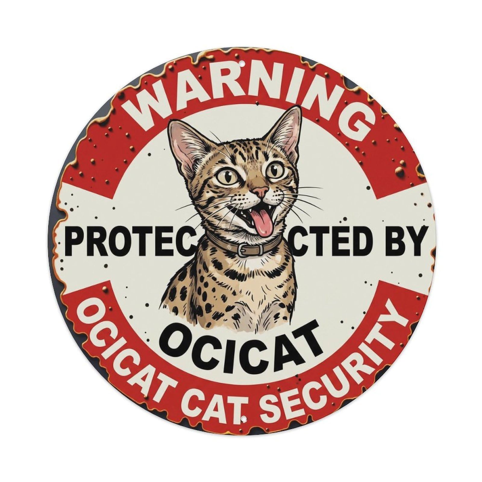 Tgrcjimh Style Metal Tin Sign Warning Protected By Ocicat Cat Security Vintage