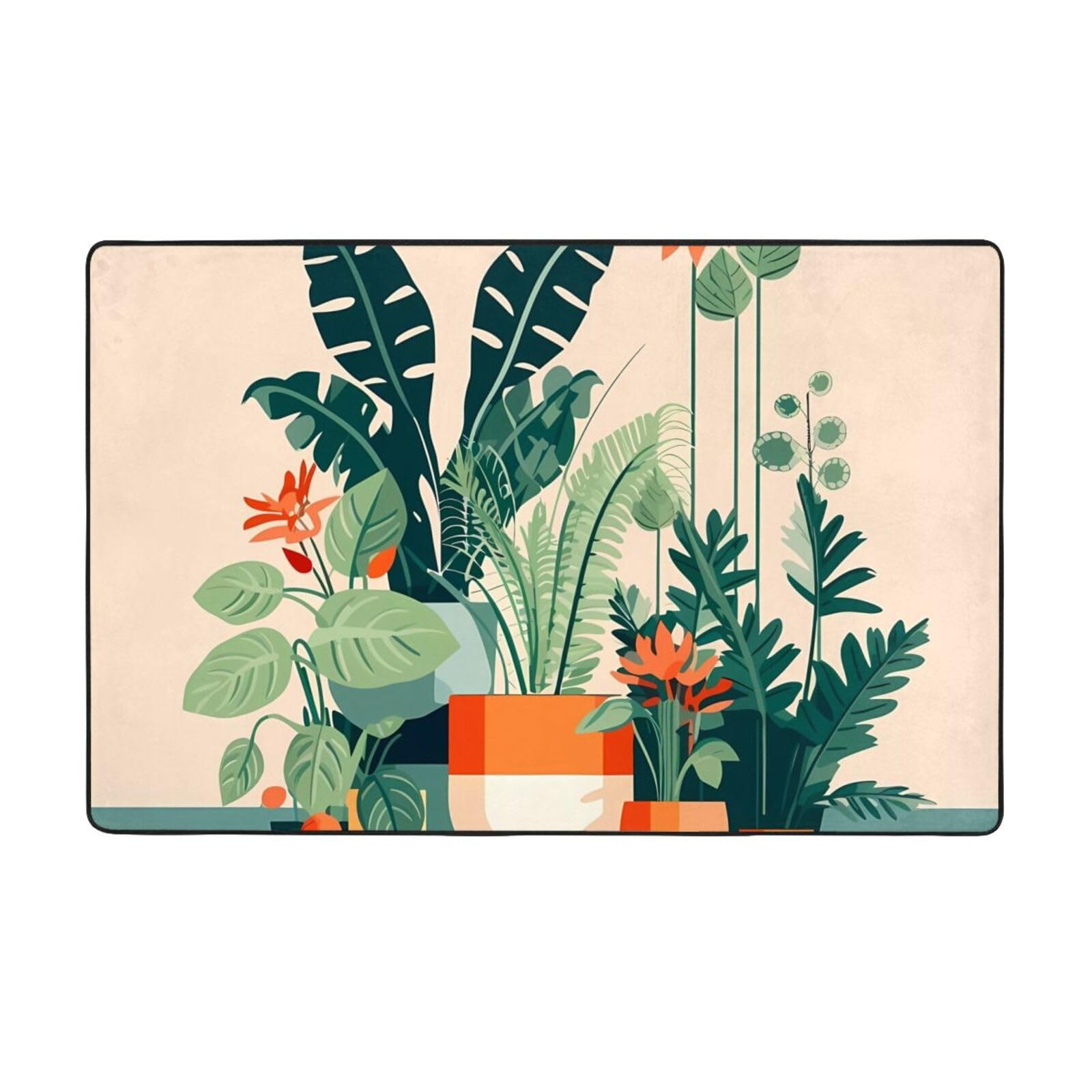 Tapis de bain doux absorbant antidérapant motif petites plantes vertes