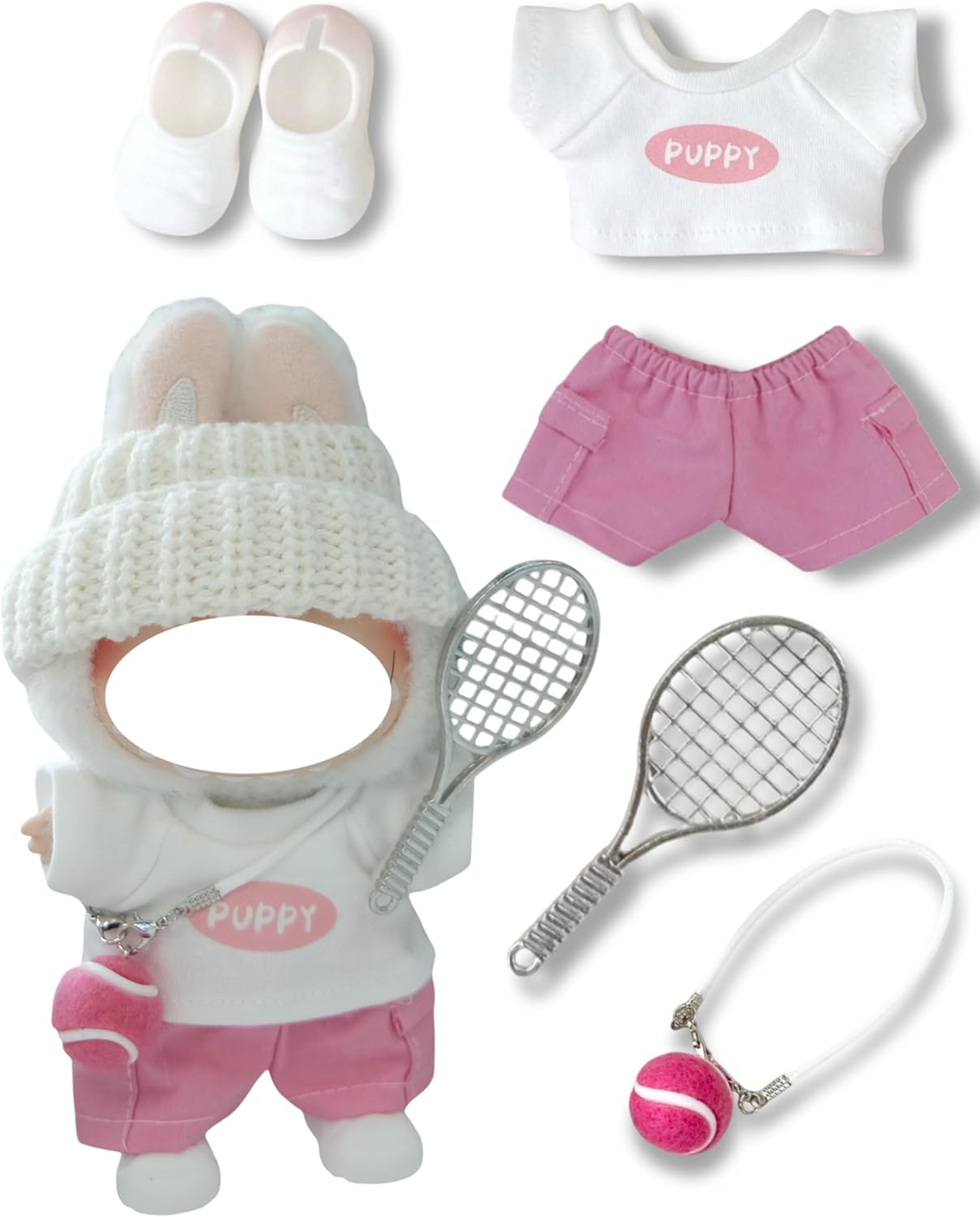 Clothes for 17cm Doll, 4 pcs Set Doll's Outfits Luxury Pants Cute Bag Earphone Headset Shoes Accessories Fashion Stylish Adorable Dolls Clothes (No Doll) (Cute Kitty Red)