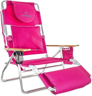 Ostrich Reclining Lounge Chair, Deluxe 3 in 1 Folding Outdoor Beach Lounger, Pink - Compact and Portable Recliner for Pool Tanning, Lawn, Patio, and Yard