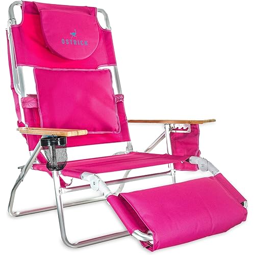 Ostrich Reclining Lounge Chair, Deluxe 3 in 1 Folding Outdoor Beach Lounger, Pink - Compact and Portable Recliner for Pool Tanning, Lawn, Patio, and Yard