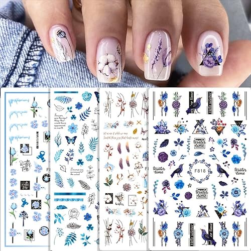 Diduikalor 4 Sheets Floral Nail Stickers 3D Spring Flower Nail Decals Design Floral Flower Nail Accessories For Nail Art Decorations Supplies #TOP12