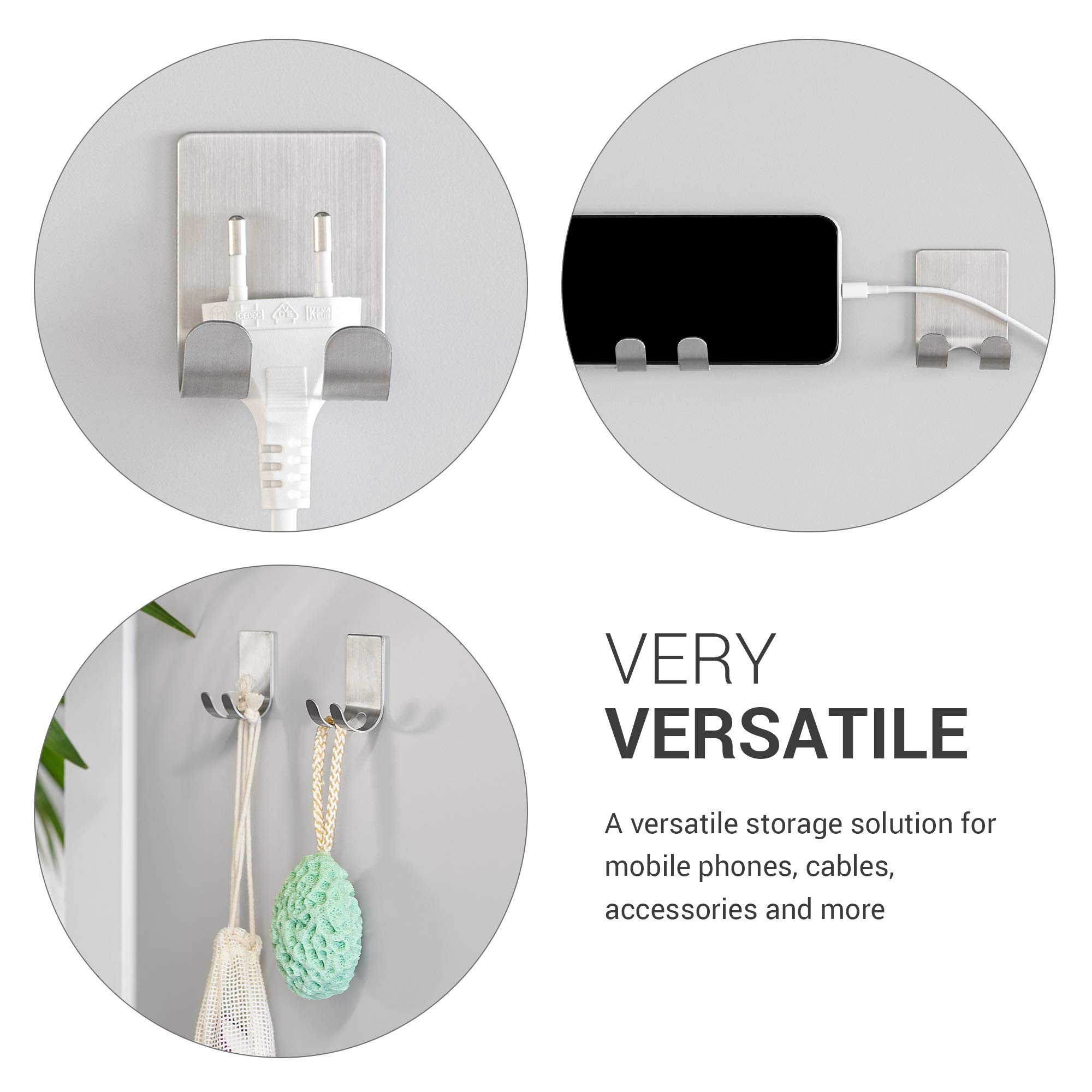 kwmobile 2X Gancio Adesivo Portarasoio in Metallo - Appendi Rasoio da Barba e Lametta Peli Gambe - Supporto Universale 45x61mm - Porta Lamette Autoadesivo Acciaio Inox