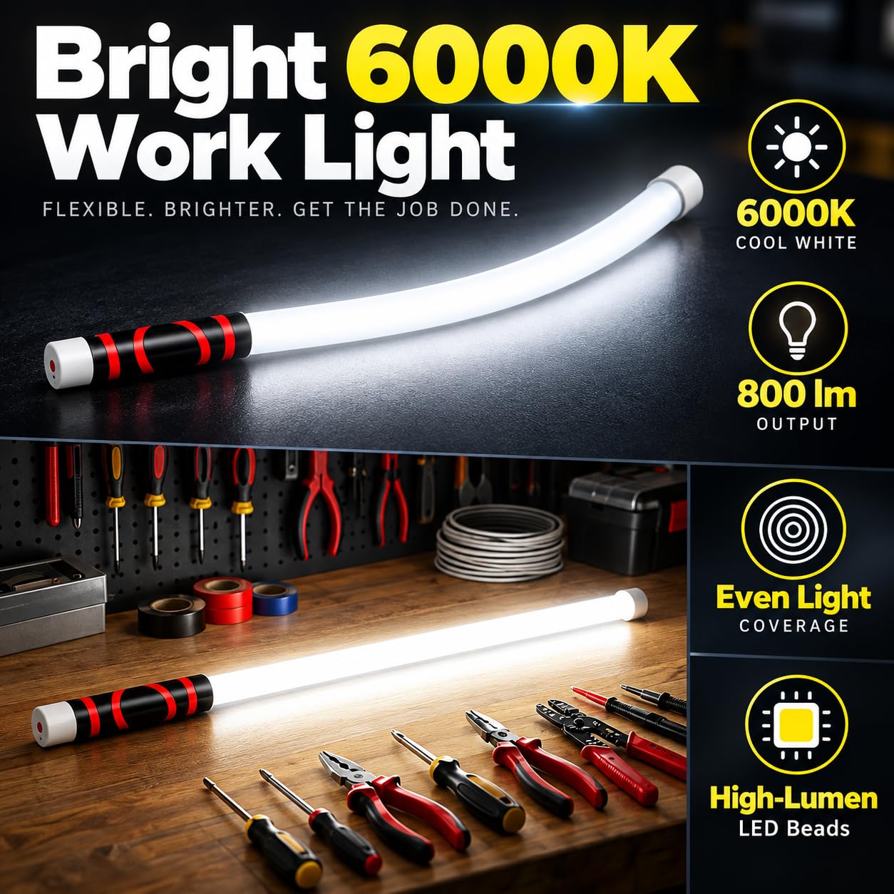 Luz de trabajo LED portátil y flexible, lámpara de inspección de silicona
