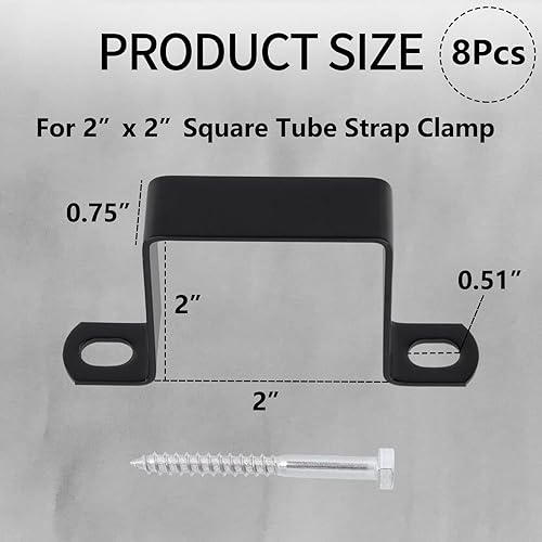 Miniatura 2 de Semetall Abrazadera de tubo cuadrado de 2 x 2 pulgadas, abrazaderas resistentes en forma de U de acero inoxidable, paquete de 8 soportes de tubería