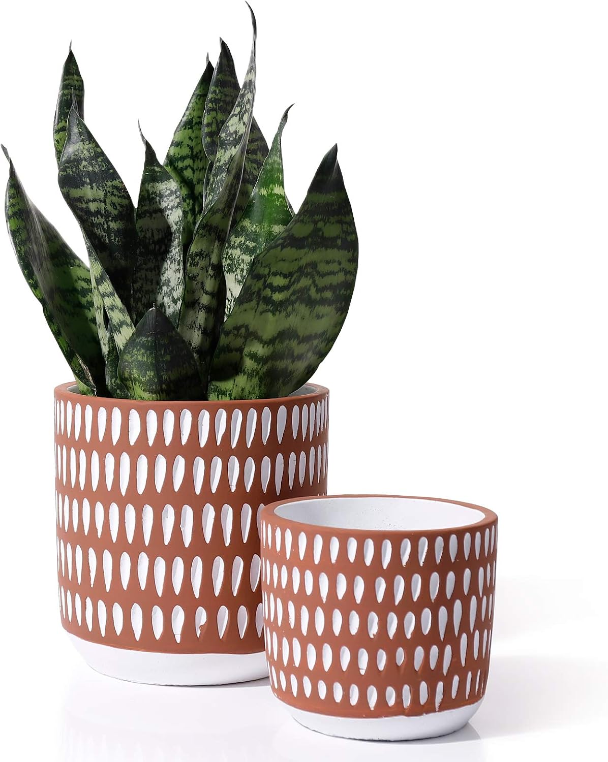 POTEY Cement Planters Pots for Plants Indoor - 6 + 4.5 Inch Indoor Concrete Vintage Style Dot Patterned Planters Bonsai Container with Drainage Hole 055603, Plants NOT Included
