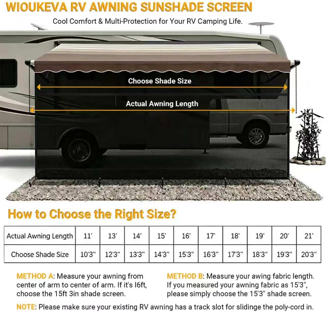 RV Awning Shade Screen with Zipper 8'X19'3'' - Black Mesh Camper Awning Shade Screen, Universal Trailer Camper RV Awning Sun Shade Screen - Comes with Ground Stake Hammer Set