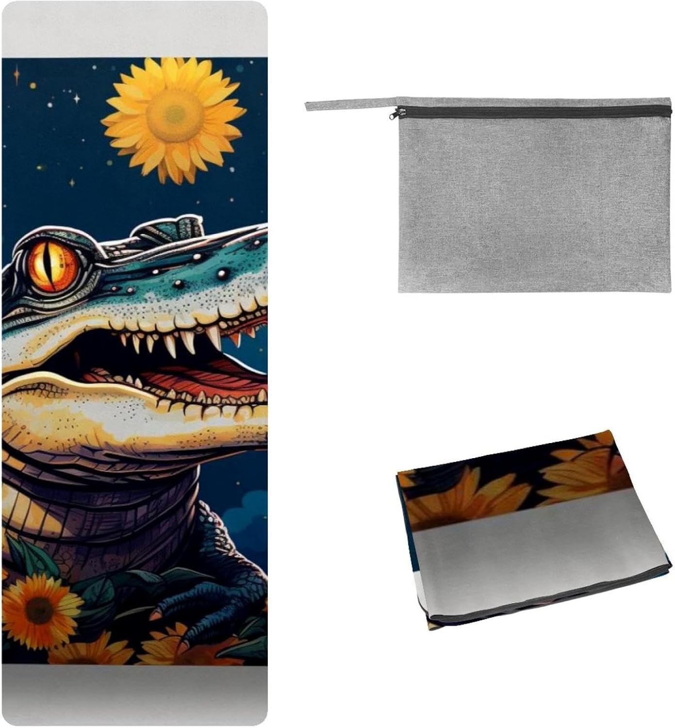 Yoga Towel, Crocodile Star Sunflower Non Slip Sweat Absorbent Hot Yoga Mat Towel for Hot Yoga, Pilates and Fitness - 72.8" x 26.8"