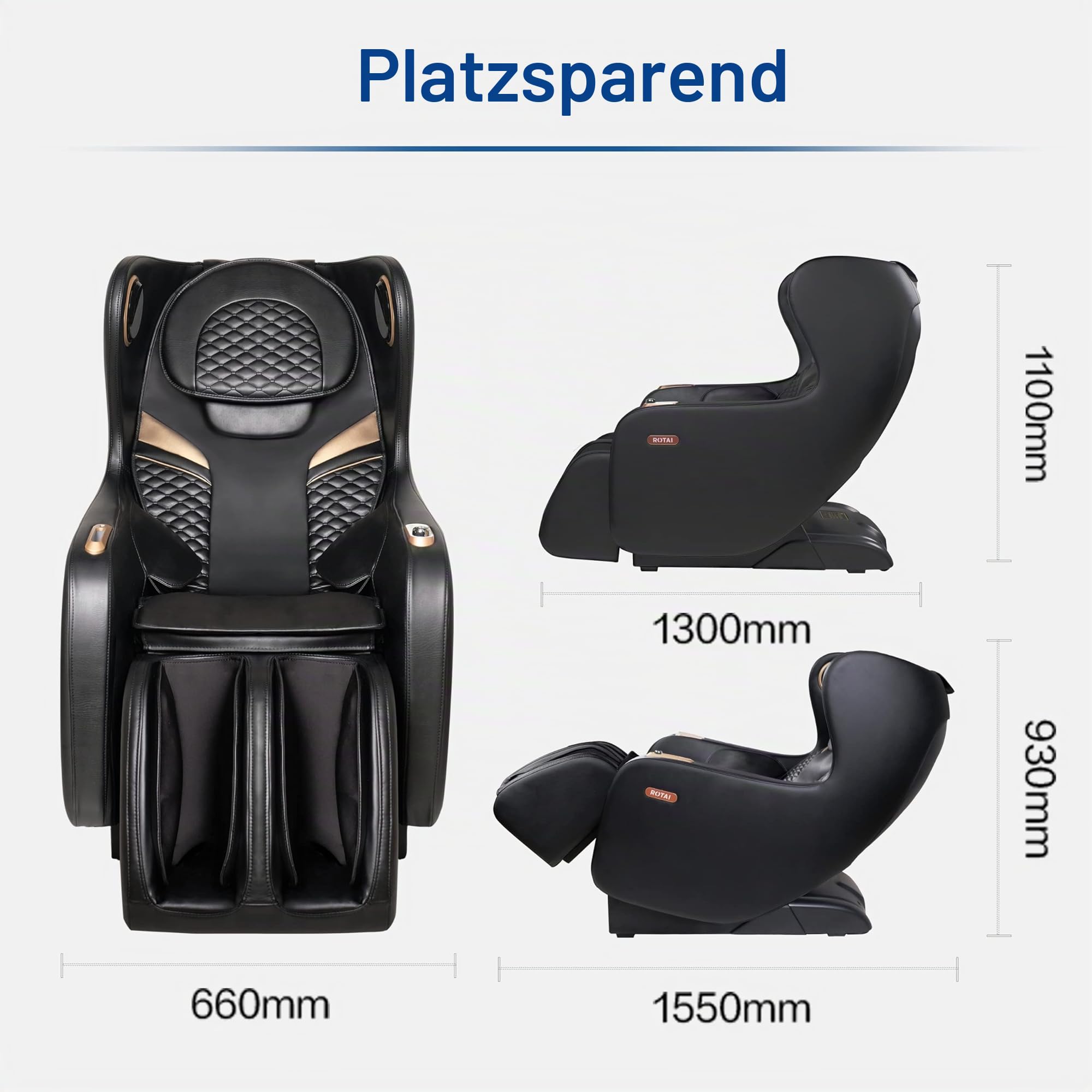 Rotai Massagesessel 3D Massagestuhl mit SL-Schiene Elektrischer Fernsehsessel Kleiner Massagesessel mit Automatikprogramme-USB, Bluetooth