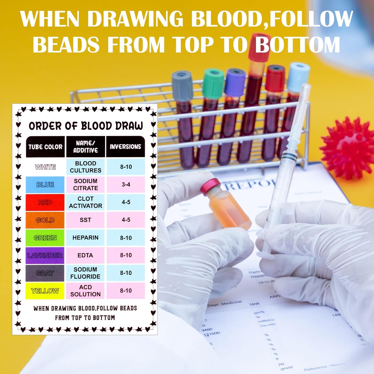 24 Pcs Order of Draw Beads with Reference Card Nurse Accessories Set Phlebotomy Essentials Badge Housekeeping Appreciation Badge with Lanyard for Nurse Student Practitioner Graduation Gift
