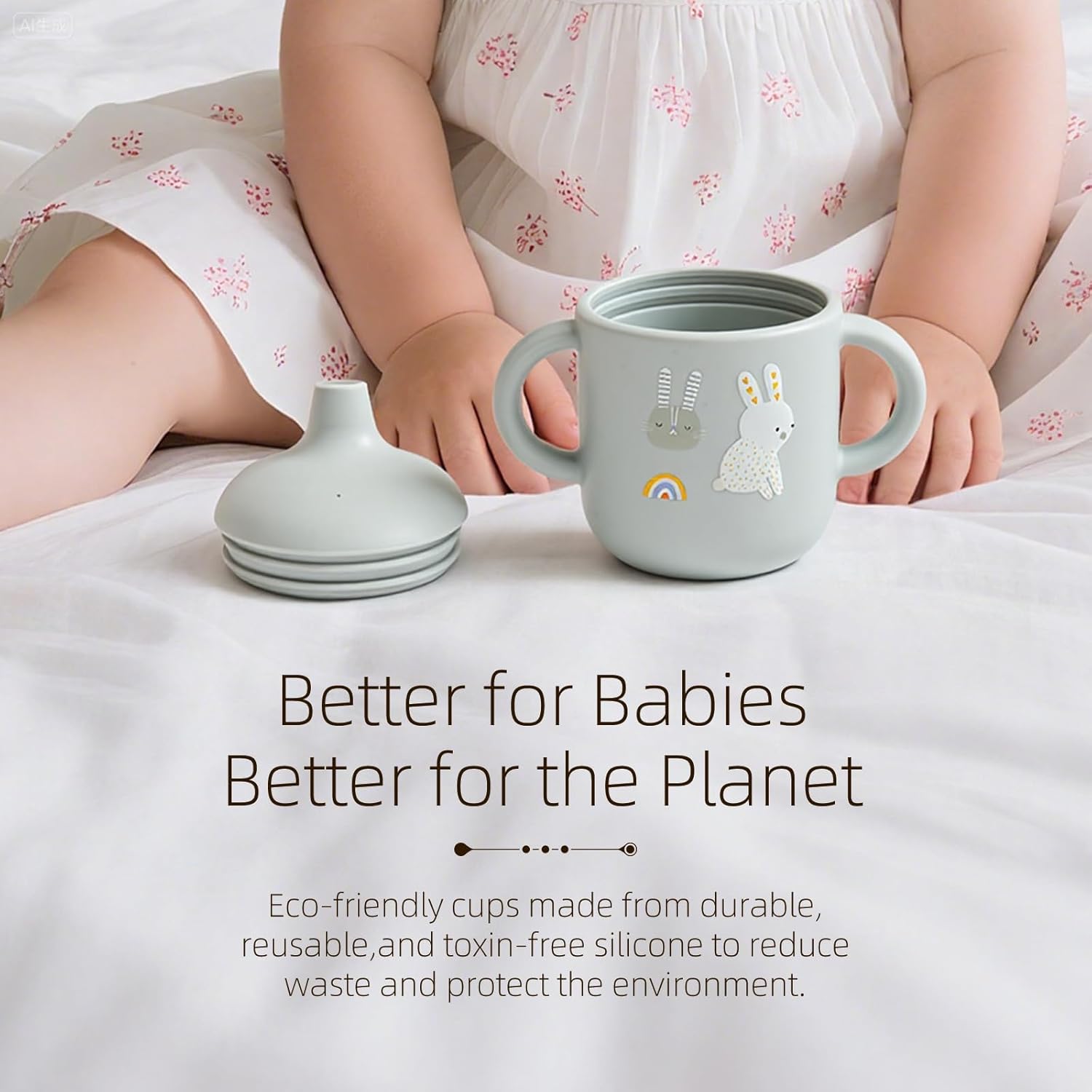 Little Rawr 180ml Silicone Sippy Cup with Soft Spout, Easy Grip – Sippy Cups for Toddlers 1-3, Baby Sippy Cups 6-12 Months – Toddler Sippy Cup – Baby Water Cup for Drinking and Training (Grey-Rabbit) - Image 7