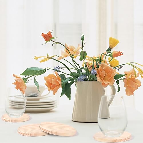 Miniatura 4 de 14pcs Unfinished Wood Coasters, 4 Inch Round Blank Wooden Coasters for Crafts with Non-Slip Silicon Dots for DIY Stained Painting Wood Engraving