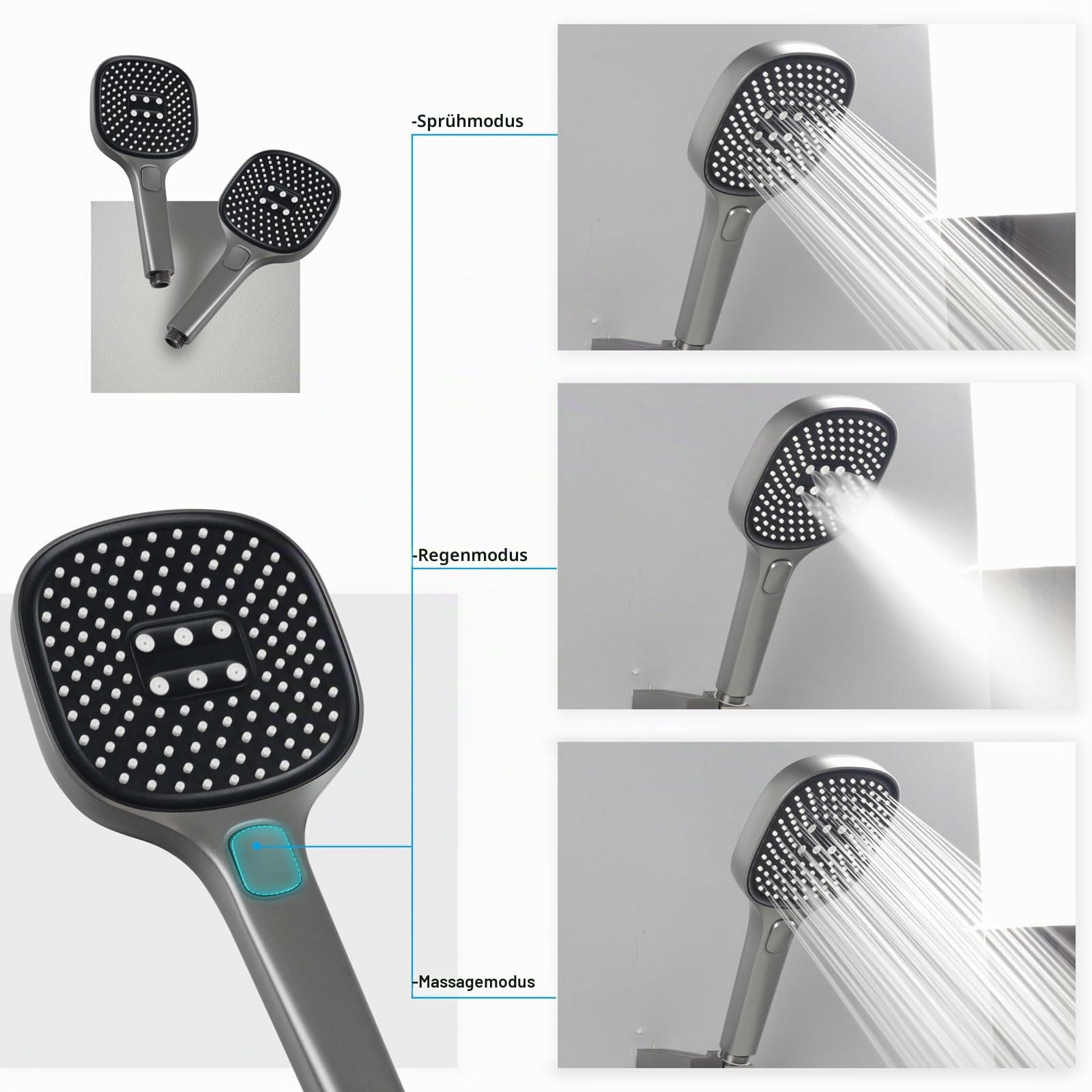 PHASAT Badewannenarmatur Wasserfall mit Handbrause Wasserhahn Badewanne Wandmontage Badarmatur Mischbatterie Messing Gunmetal Grau PTBG10E