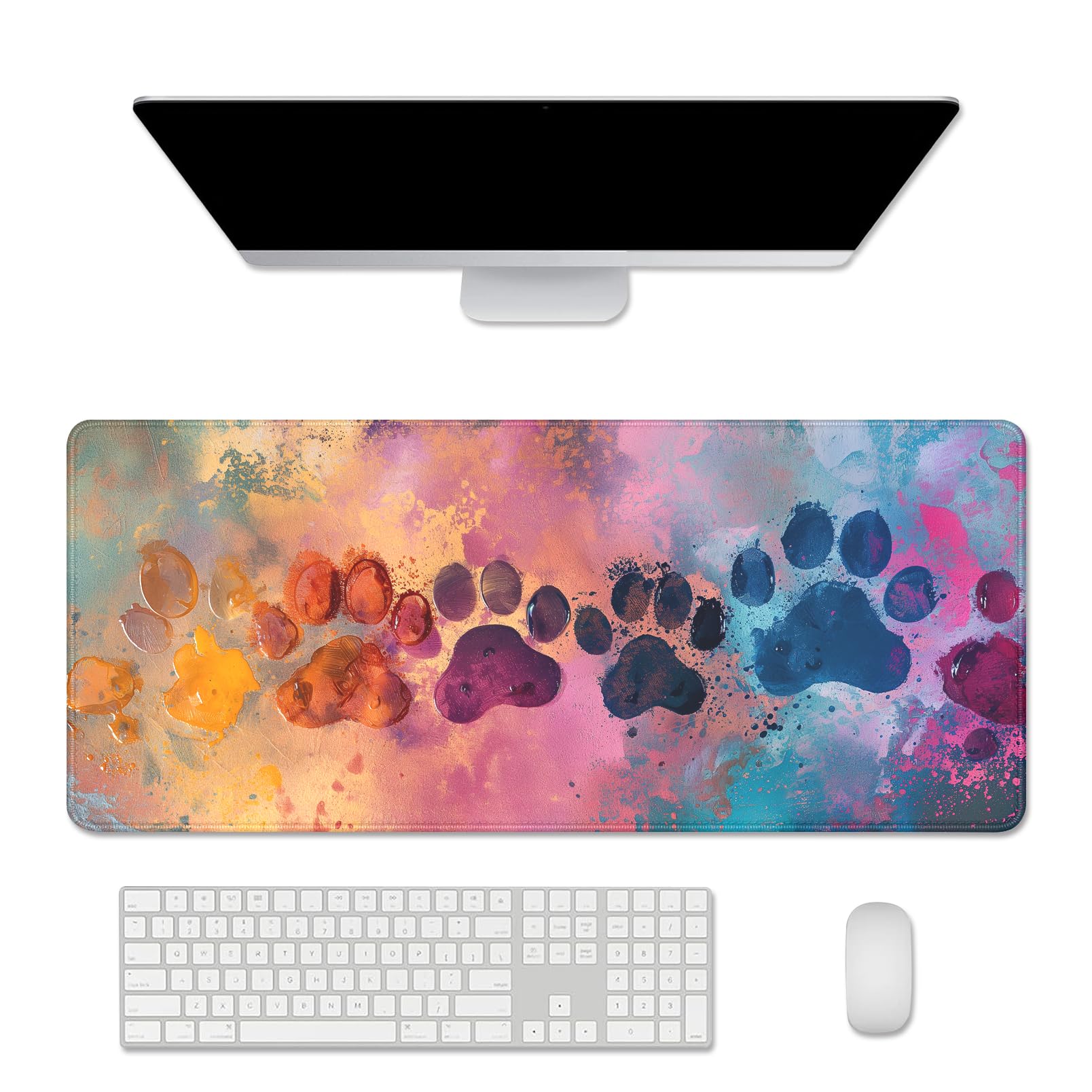 Cute Dog Paw Print Mouse Pad Desk Mat,Large Mouse Pads Desk Pad,Full Size Mouse Pad Gaming Mousepad Mouse Mat with Stitched Edge - Non-Slip Rubber
