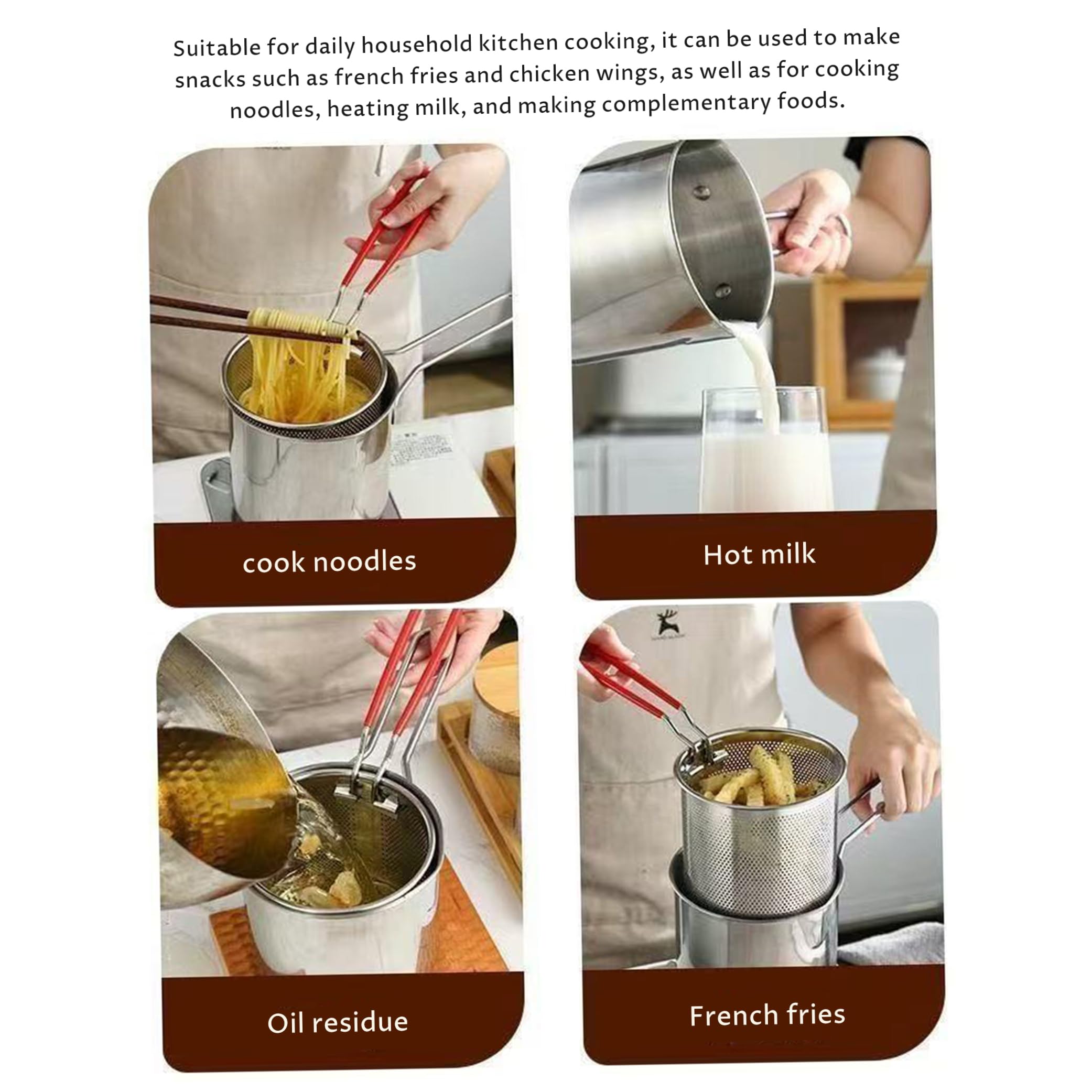 Friggitrice in acciaio inossidabile con cestello, cestello estraibile da 1, 2 litri