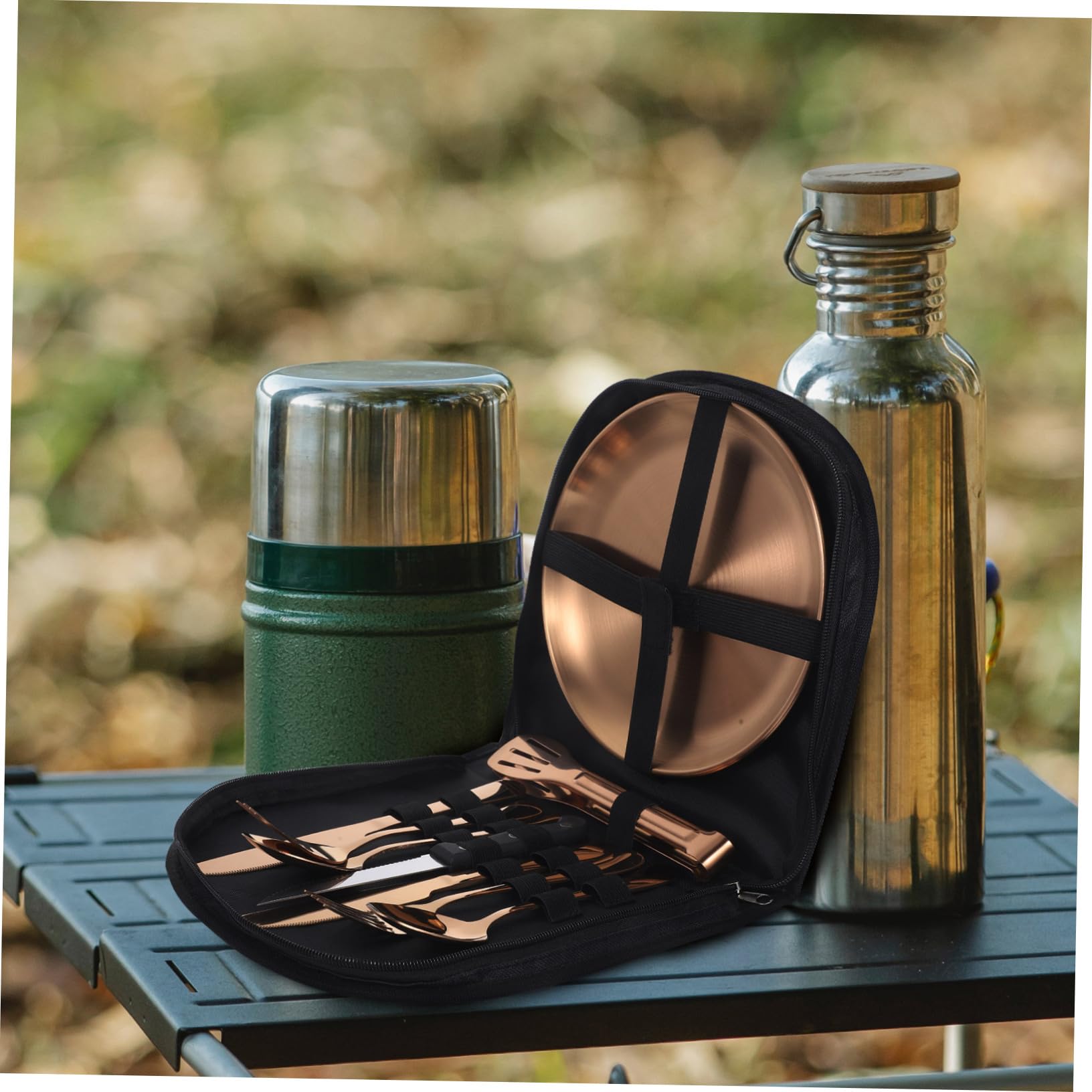 Campinggeschirr Aus Edelstahl Mit Servierlöffel Suppenlöffel Und Campinggabel Inklusive Aufbewahrungstasche Für Picknick Und Outdoor-verwendung