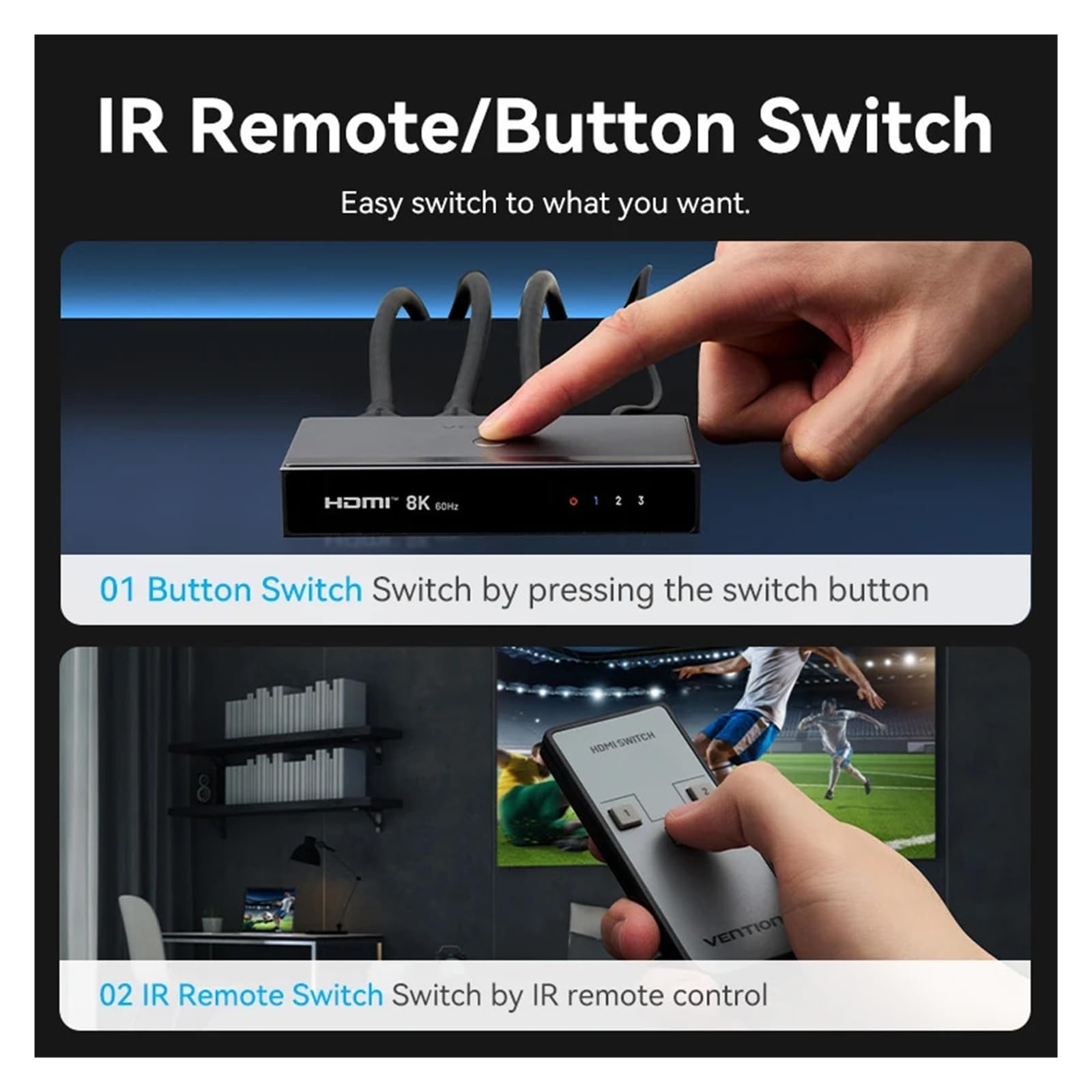 2.1 Splitter Switch 8K 60Hz 4K120Hz 3 in out for TV Set Top compatibile MonitorSwitcher(4K 5 in 1)