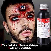 Vista 32 de Go Ho Maquillaje de sangre falsa que gotea (0.35 onzas), sangre falsa lavable para heridas de cicatriz, flujo de sangre falsa de fácil secado