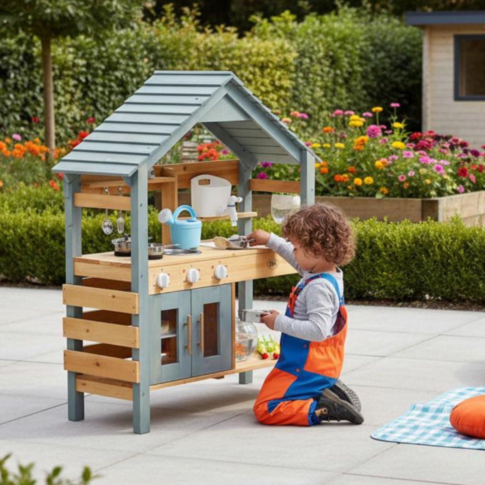 Cucina Giocattolo per Bambini Cucina Giocattolo Cucina in Legno Cucina Finta Banco Gioco con Lavello Appendini Scomparti Effetti per Attività Creative Allaperto in Giardino Cortile