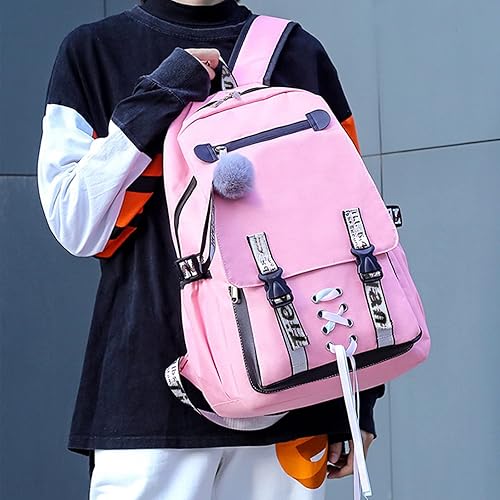 Miniatura 6 de Tiedan Mochilas para niñas, adolescentes, mochila para laptop con puerto de carga USB, bolsas de viaje con bloqueo de seguridad, Rosado, XL, Mochila
