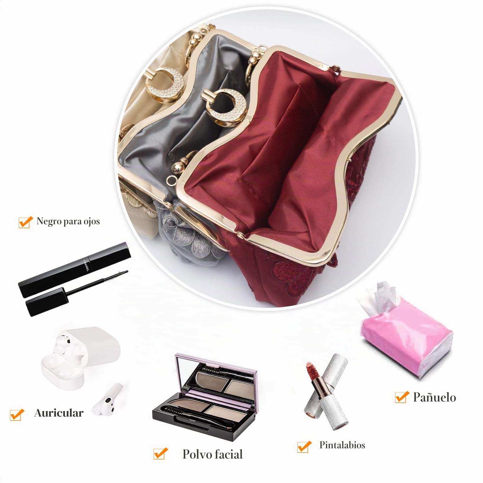 Bolsa de Noche para Mujer Bordado Floral Embrague Bolso de Fiesta Pequeña Bolso de Boda Lujoso Bolsa de Cadena Clutch Elegante Bolso de Hombro Retro Fiesta Banquete Bolsos Bandolera