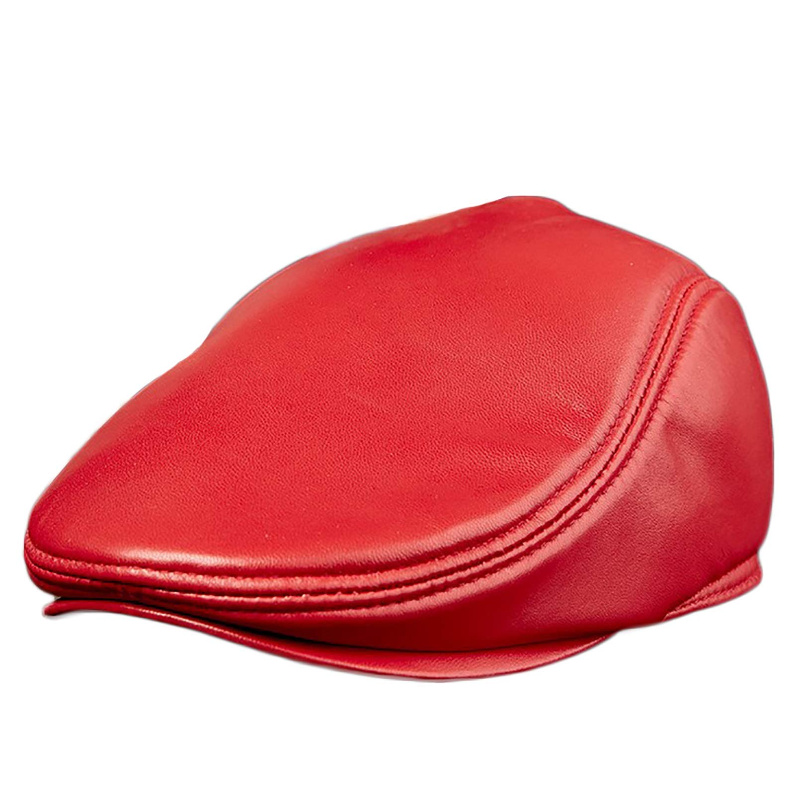 G&F Men Leather Ivy Cap Sheepskin Newsboy Beret Vintage Gatsby Golf Hat 55-60cm (Color : Red, Size : 57-58)