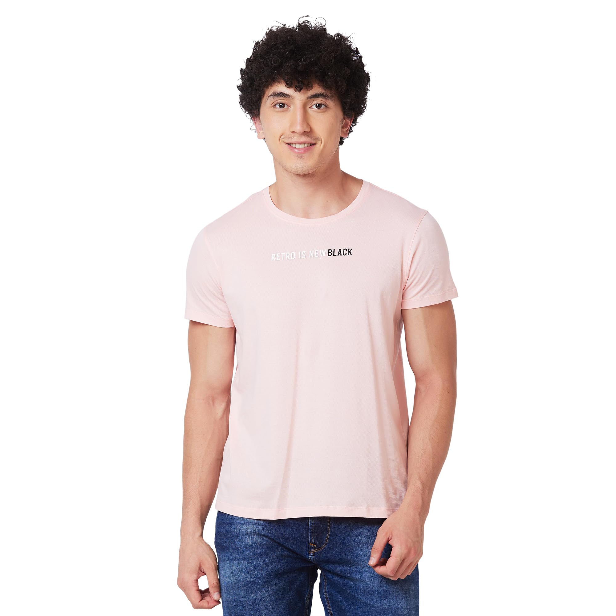 Spykar Men's Slim Fit Crew Neck Half Sleeve Solid Casual T-Shirt in neutral